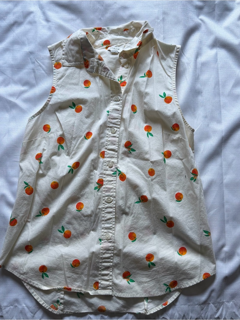 J.Crew white & orange peach print button-up shirt in a S